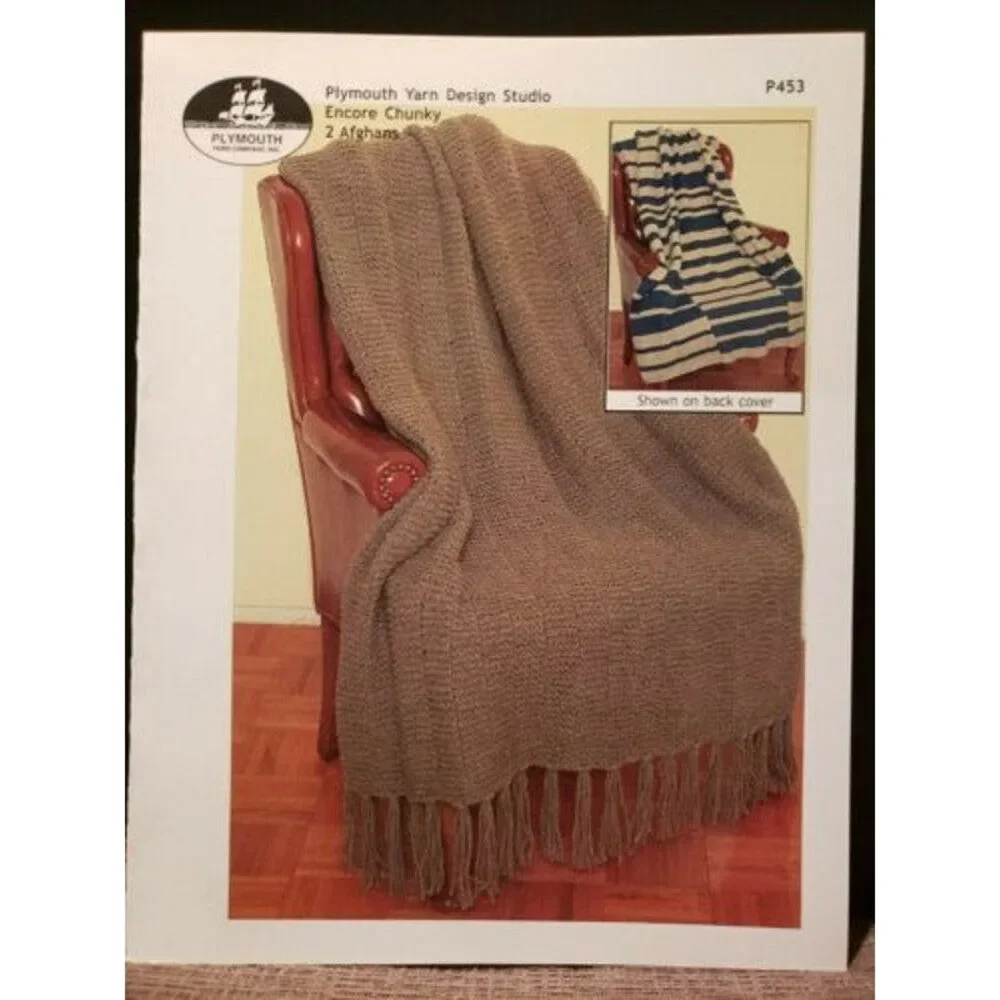New 2004 Plymouth Yarn Encore Chunky 2 Afghans Throws Knitting Pattern P453
